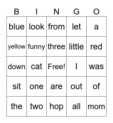 Tricky Word Bingo Card