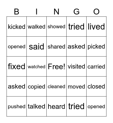 Past Simple and Irregular Verbs Bingo Card