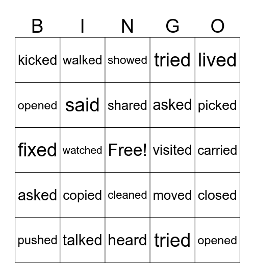 Past Simple and Irregular Verbs Bingo Card