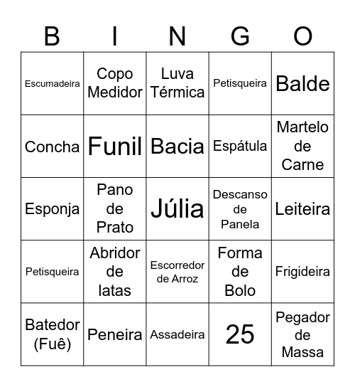Chá de Panela da Júlia Bingo Card