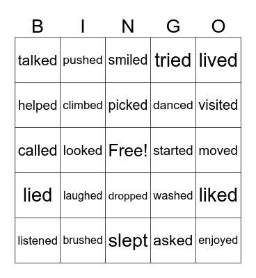 Past Simple and Irregular Verbs Bingo Card