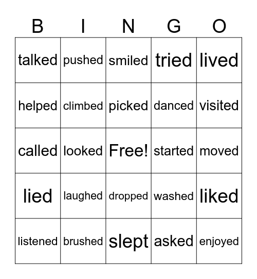 Past Simple and Irregular Verbs Bingo Card