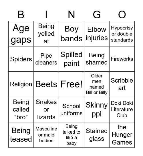 Triggers Bingo Card