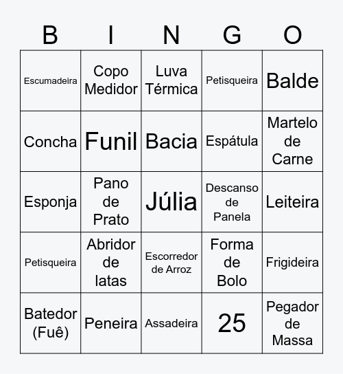 Chá de Panela da Júlia Bingo Card