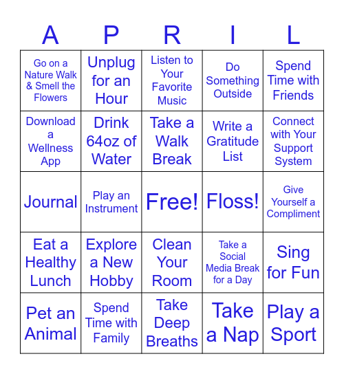 April Wellness Bingo Card