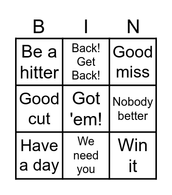 Broughton Baseball Bingo Card