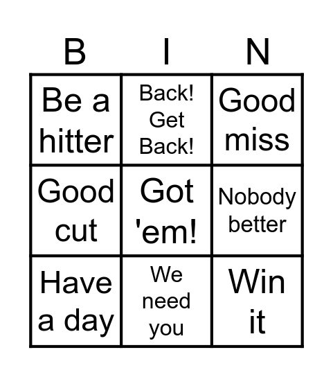 Broughton Baseball Bingo Card