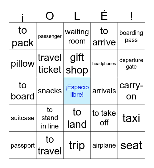 ¡Viaje en avión! Bingo Card