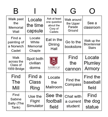Norwich University Bingo Card
