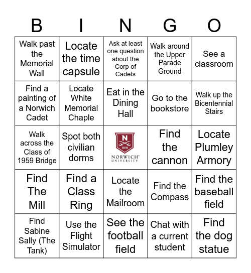 Norwich University Bingo Card