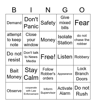 ROBBERY Bingo Card