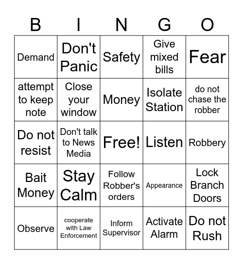 ROBBERY Bingo Card