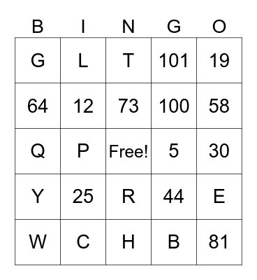 Letters and Numbers Bingo Card