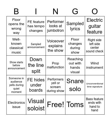 WGI World Championships Bingo Card