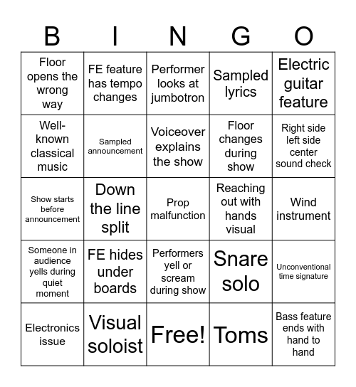 WGI World Championships Bingo Card