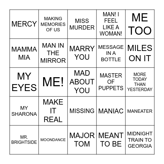 M Bingo Card