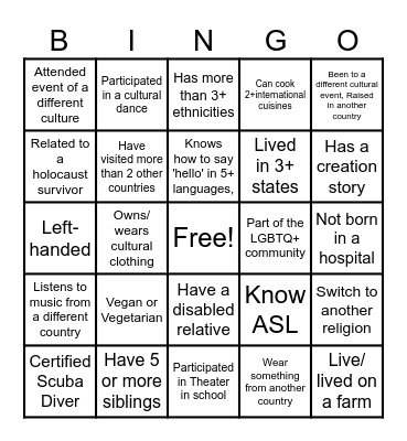 Culture Bingo Card