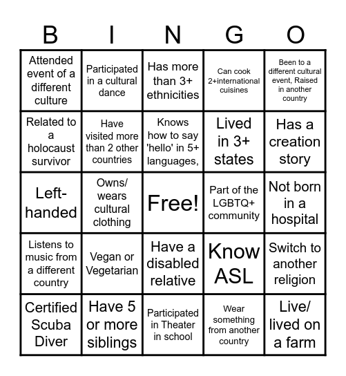 Culture Bingo Card
