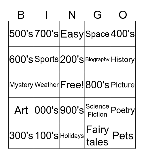 Library Bingo Card