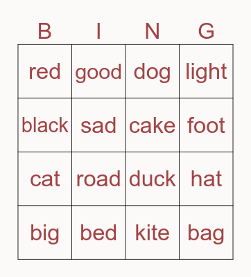[t] or [d] Bingo Card