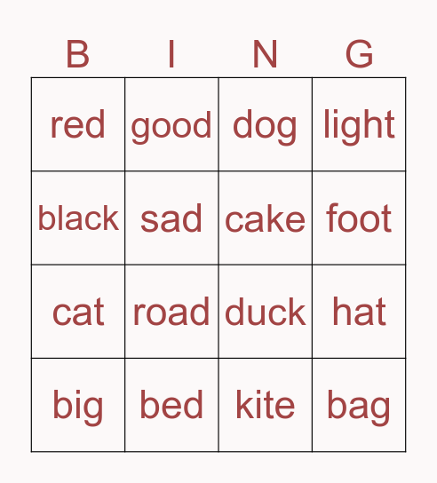 [t] or [d] Bingo Card