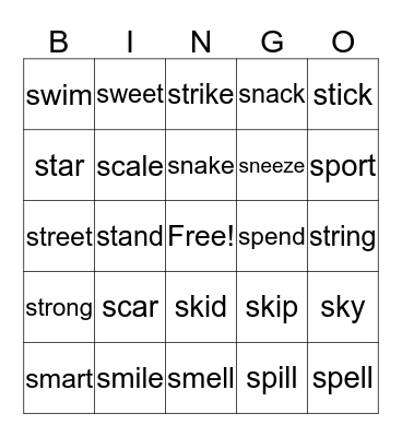 S blend Bingo Card