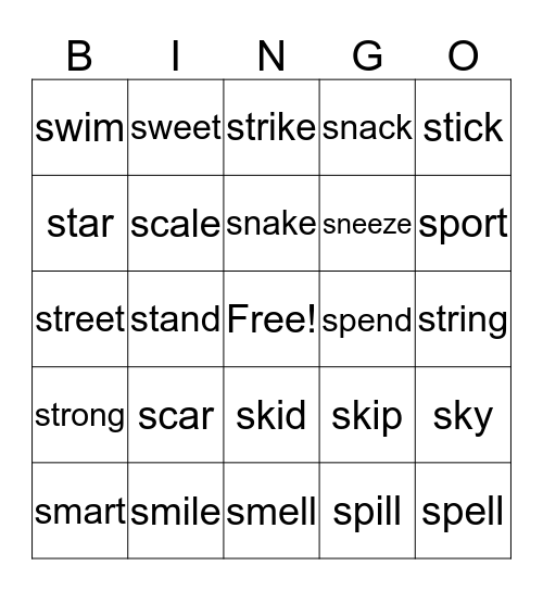 S blend Bingo Card