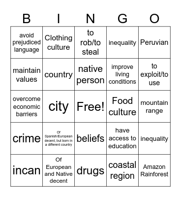 Untitled Bingo Card
