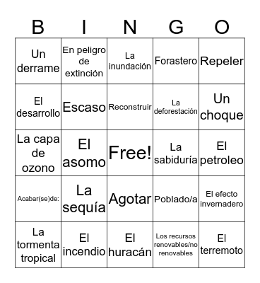 Unidad 4 Bingo Card