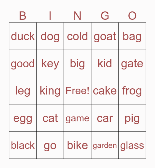 [k] or [g] Bingo Card