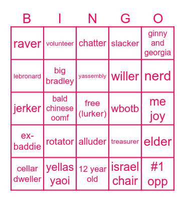 opps list bingo Card
