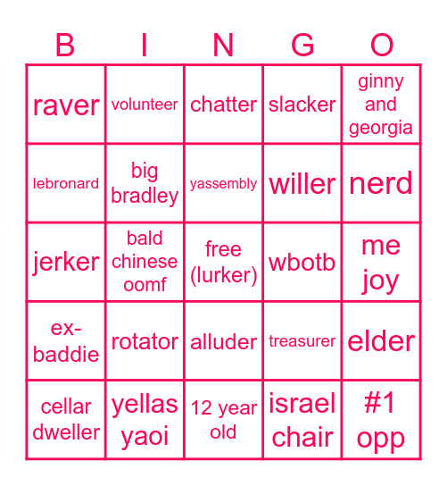 opps list bingo Card