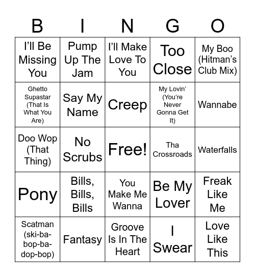 90S RD 2 Bingo Card