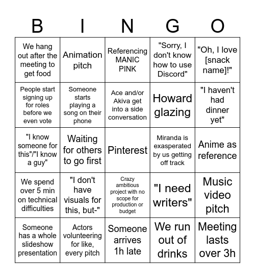 Red Moon Studios Pitch Night Bingo Card