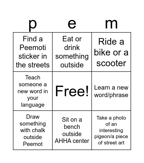 Tartu Study Visit Bingo Card