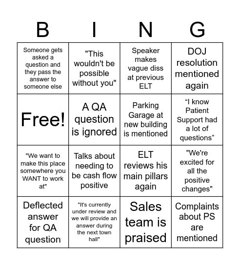 Town Hall Bing Bingo Card