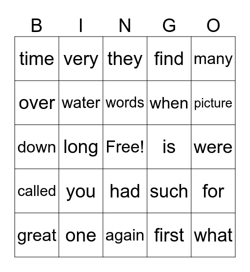 Sight Words BINGO Card