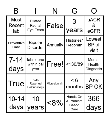 QUALITY BINGO Card