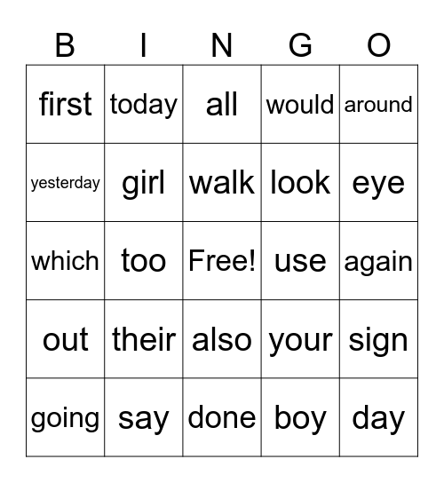 Red Word Bingo Card