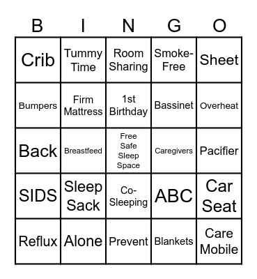 Safe Sleep Bingo Card