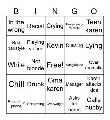 Karen Bingo Card