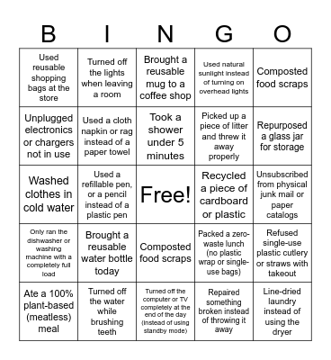 Earth day Bingo Card
