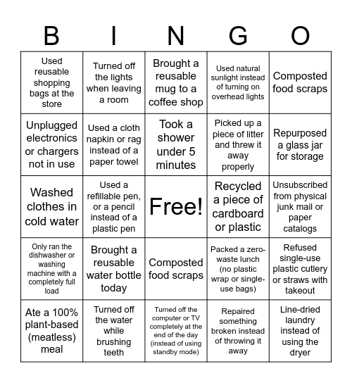 Earth day Bingo Card