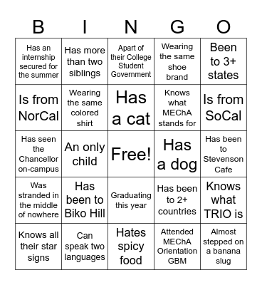 MEChA BINGO! Bingo Card