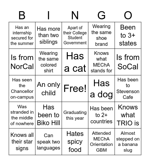 MEChA BINGO! Bingo Card