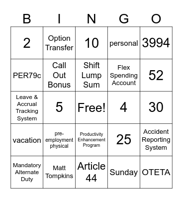 Admin BINGO Card