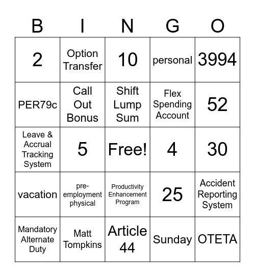 Admin BINGO Card