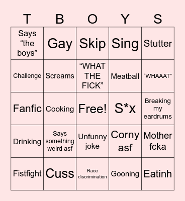 The boys Bingo Card