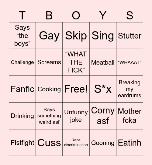 The boys Bingo Card