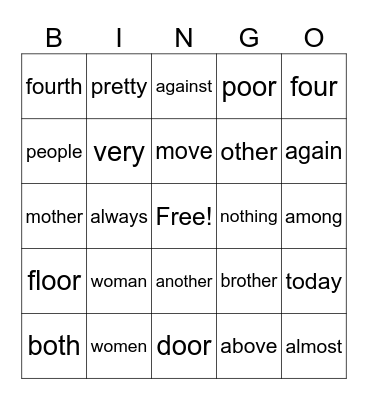 UFLI Heart Words Bingo Card